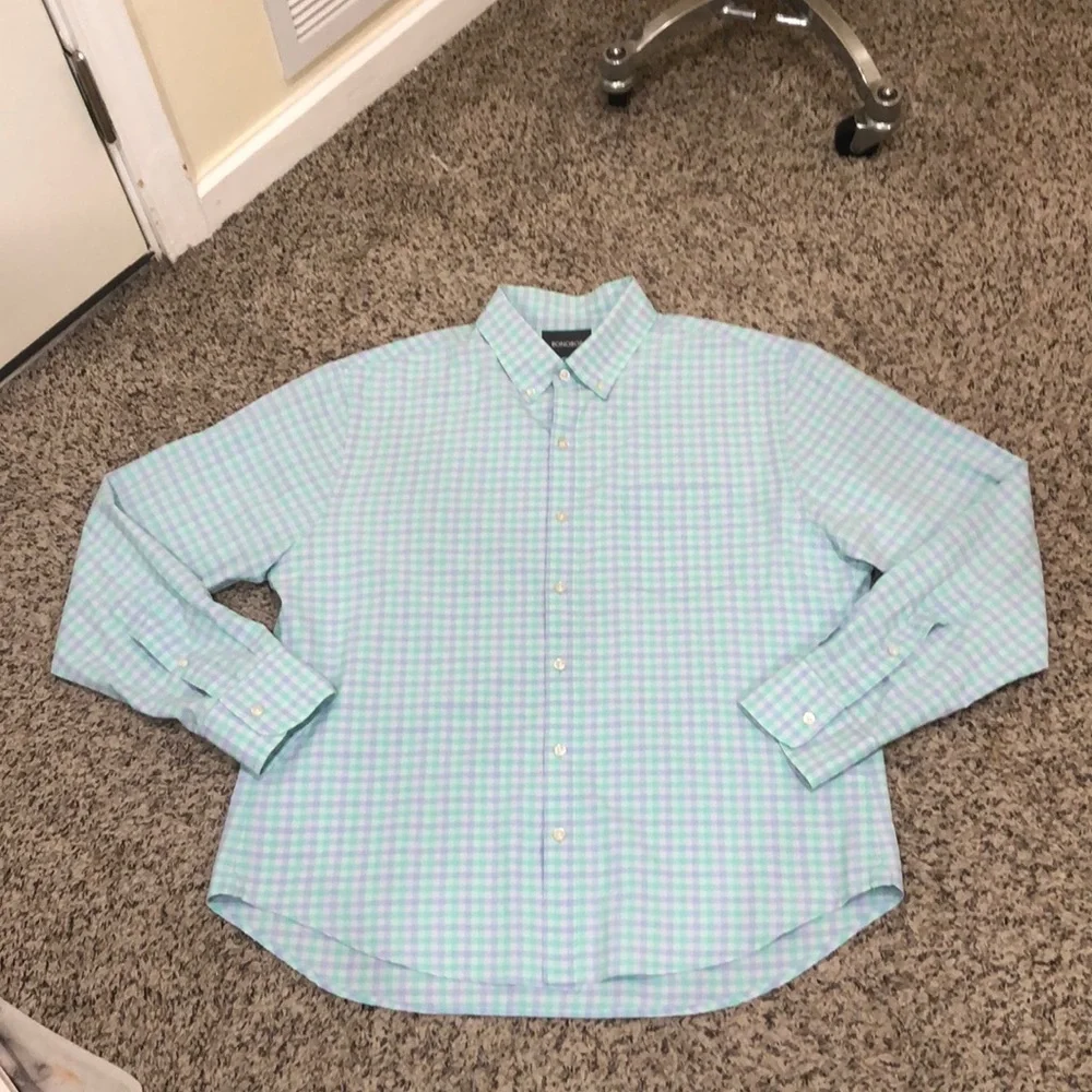 Bonobos Button Down Slim Fit Shirt Size XL Short Pastel Blue Green Gingham